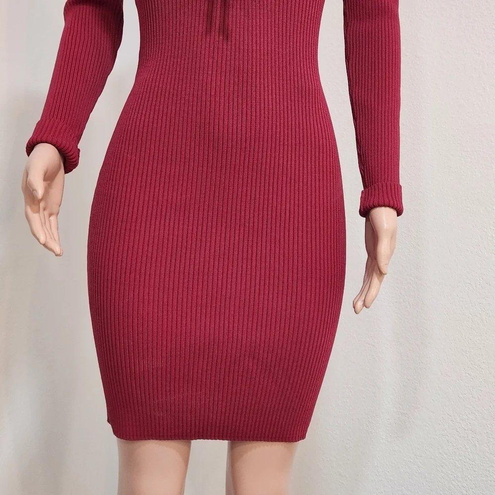𝅺Michael Kors Ribbed Bodycon Tie V Neck Dress Size: M_3